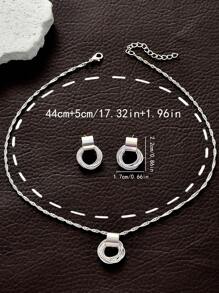 1 Set Par De Pendientes Y Collar Con Diseño De Círculo De Moda, Adecuado Para Uso Diario De Mujeres - Plateado - Ver 6