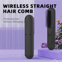 无线便携式快速加热直发梳，极具吸引力，不伤头发，适合工作、旅行和聚会 - 黑色 - 查看 2