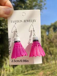 2 件裝時尚樹脂獨特粉紅色羽毛球形狀吊墜女式耳環,生日禮物 - 粉色 - 查看 5