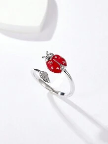 H Z JEWERLY 1 Stylish And Simple Decorated Platinum-Plated Cold Enamel Craft Love You Forever Insect Element Beetle & Flower Ring Suitable For Daily Wear By Women, Holiday Parties, Thanksgiving, And Gifts For Loved Ones - Multicolor - View 9