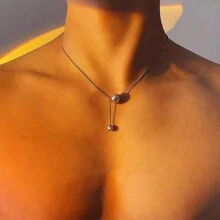 1件男士浪漫蛇骨链，不锈钢圆珠项链，派对和节日配饰 - 銀色 - 查看 10