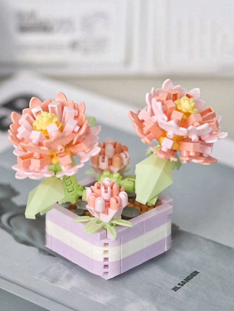 Juguetes De Plástico Mini Bloques De Construcción Con Formas De Flores Y Rosas, 1 Juego / Caja - P1263 flor de bloque de construcción rosa - Ver 1