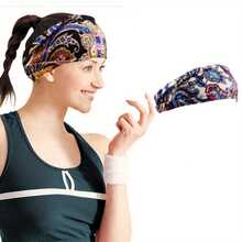 Boho Printed Headband For Women - Elastic Hairband For Yoga, Fitness, And Running - Stylish And Comfortable Hair Accessory - Army Green - View 9