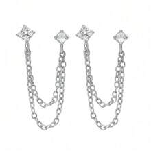 1 Stück doppelohriges S925 Silber Ins Design Ohrkettenquaste Ohrring mit Einbettung für den täglichen Gebrauch von Frauen, europäischer und amerikanischer Stil im Urlaub