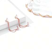 1 Stück doppelohriges S925 Silber Ins Design Ohrkettenquaste Ohrring mit Einbettung für den täglichen Gebrauch von Frauen, europäischer und amerikanischer Stil im Urlaub