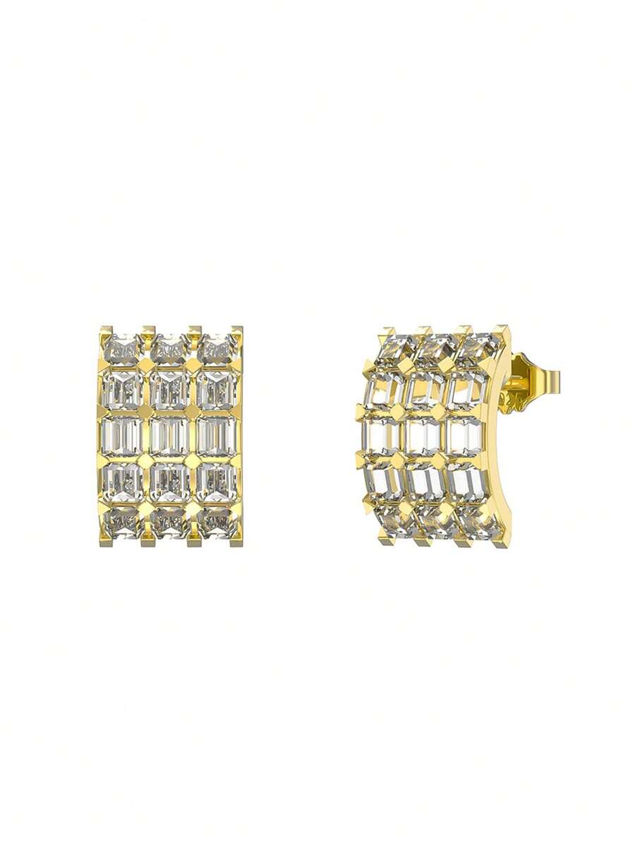 S925 Bạc nguyên chất Hoa tai Hình vuông Dát Zirconi Hoa tai Đối với Của phụ nữ Mặc hàng ngày - Vàng - Xem 1