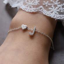 1個時尚銀色a-z字母心形手鍊,送給女性女孩的禮物 - 銀色 - 查看 15