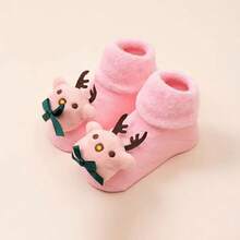 1對糖果色增厚絨毛寶寶襪,適用於秋冬季,防滑地板日常穿著襪 - 粉色 - 查看 1