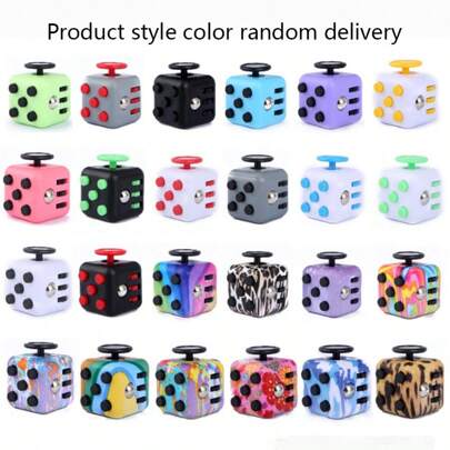 1pc Stress Relief Cube & Magic Cube With Handle, Galaxy Patterned Fidget Cube, Random Color