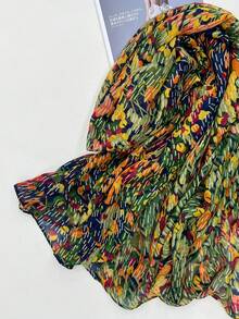 1條簡約印花長圍巾,防曬絲質圍巾,時尚沙灘披肩,女士時尚圍巾,春夏新品 - 綠色 - 查看 5