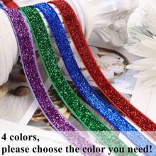 ZNZAKKA 5碼金屬釉花邊藍色絨面閃亮絲帶,用於禮物包裝、生日婚禮派對裝飾 - 藏蓝色 - 查看 3