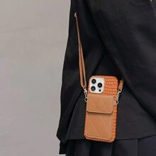 Apple Iphone 15 Promax 手機殼、15 Plus 保護殼、14 Promax 斜背包、13 Promax 卡皮夾、12 女士時尚手提包、11 Promax 簡約手提包、防震防丟失手機殼帶手腕/頸帶、pu 皮革圖案、高端、多功能 - 黑色 - 查看 12