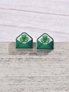 1 對木製矮人、三葉草和聖派翠克節主題女式耳環,創意多功能新穎珠寶,適合朋友聚會、派對、節日、禮物 - 彩色 - 查看 1