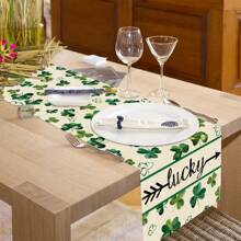 1件聖派翠克節三葉草印花亞麻桌布,咖啡桌或餐桌的桌面裝飾 - 彩色 - 查看 3