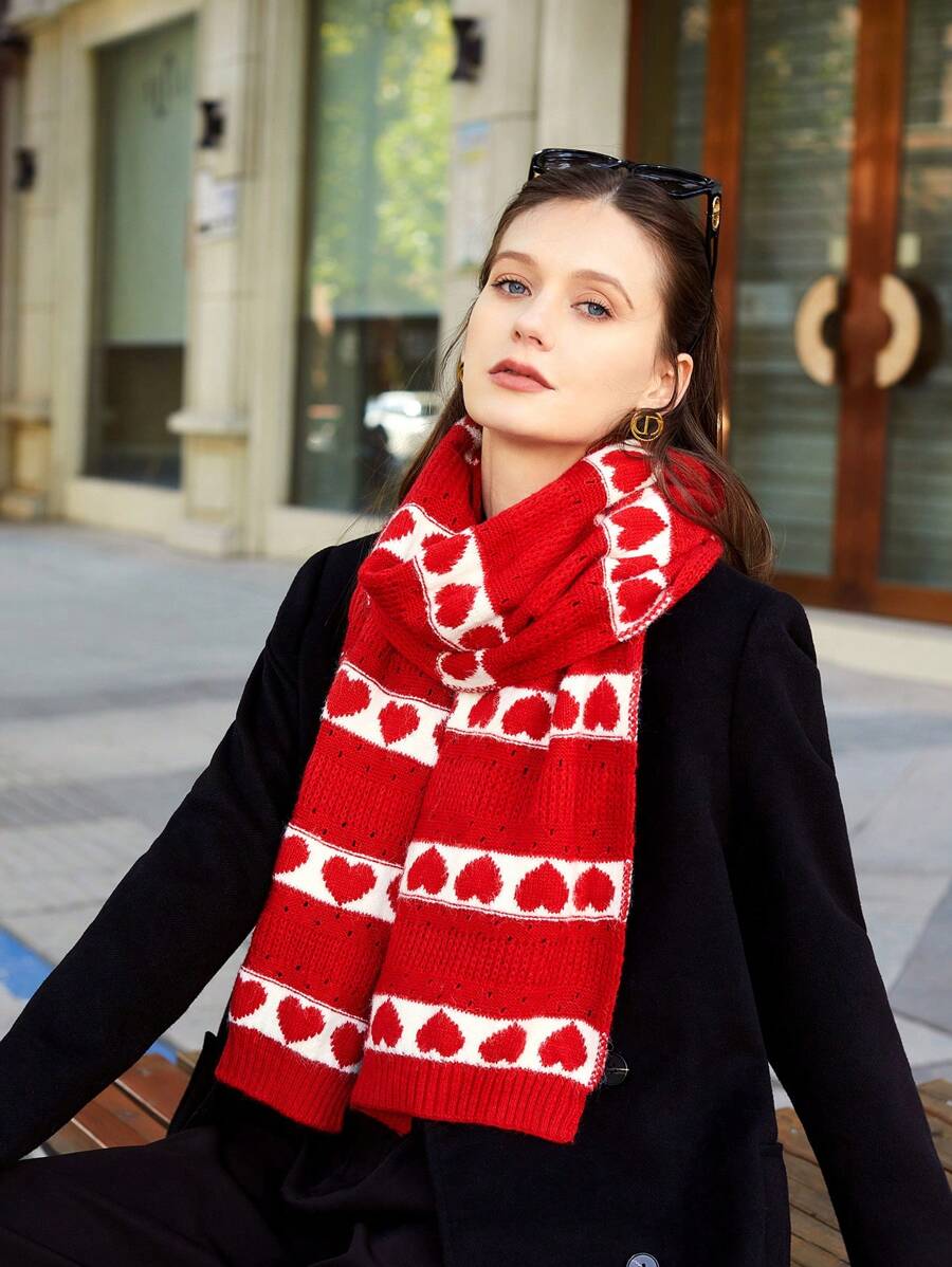 1 條秋冬女式情人節限量版暖心圖案圍巾 - 彩色 - 查看 1