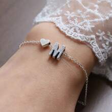 1個時尚銀色a-z字母心形手鍊,送給女性女孩的禮物 - 銀色 - 查看 25