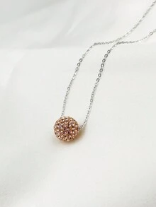 1pc 925 Sterling Silver Shiny Sphere Pendant Necklace For Women's Daily Wear - Champagne - View 5