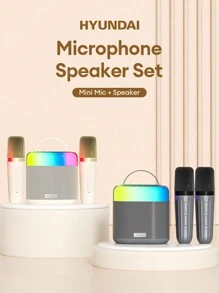 HYUNDAI Micro Karaoke Di Động Có Đèn Khí Quyển Cho KTV Gia Đình, Loa Không Dây - Màu be - Xem 1