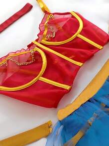 Women's Superhero Costume Set Lace Women's Sexy Lingerie 7 Piece Set - Red - View 5