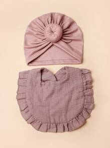 1入derong布料甜甜圈設計寶寶裝飾帽和1入寶寶圍兜 - 淺灰紫 - 查看 1