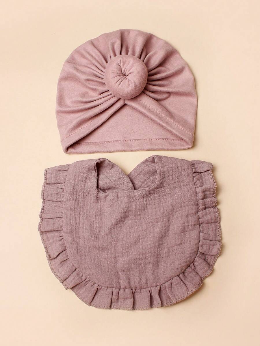 1入derong布料甜甜圈設計寶寶裝飾帽和1入寶寶圍兜 - 淺灰紫 - 查看 1