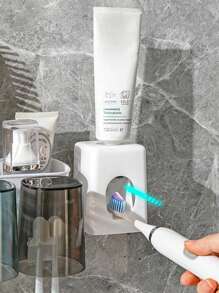 3 件套带玻璃杯的牙刷架套装，无需钻孔的壁挂式浴室收纳架，适合 2/3/4 人使用，包括牙刷架和牙膏分配器 - 牙刷架(附擠牙膏器) - 查看 9