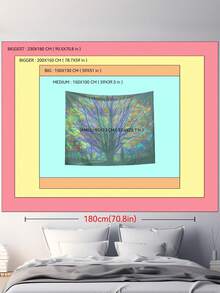 1入組彩色樹木和植物圖案紡織掛毯,附3個壁掛釘和2個夾子,帶有披肩感的長方形印花掛布,適用於客廳、臥室、廚房裝飾 - 彩色 - 查看 5