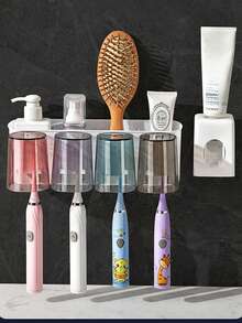 3 件套带玻璃杯的牙刷架套装，无需钻孔的壁挂式浴室收纳架，适合 2/3/4 人使用，包括牙刷架和牙膏分配器 - 牙刷架(附擠牙膏器) - 查看 6