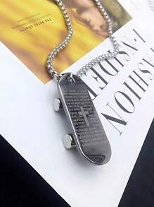 1 件鈦鋼嘻哈字母滑板項鍊,多功能長毛衣鏈,適合男女時尚配件,適合派對、戶外活動、滑板、送禮等。 - 銀色 - 查看 3