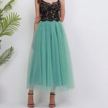 1件4層網紗長裙新娘蓬蓬裙伴娘裙適合日常穿著婚禮 - 藏蓝色 - 查看 5