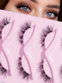 5 Pairs Of  Fishtail Cross Eyetail Elongated Transparent Stem False Eyelashes 15mm