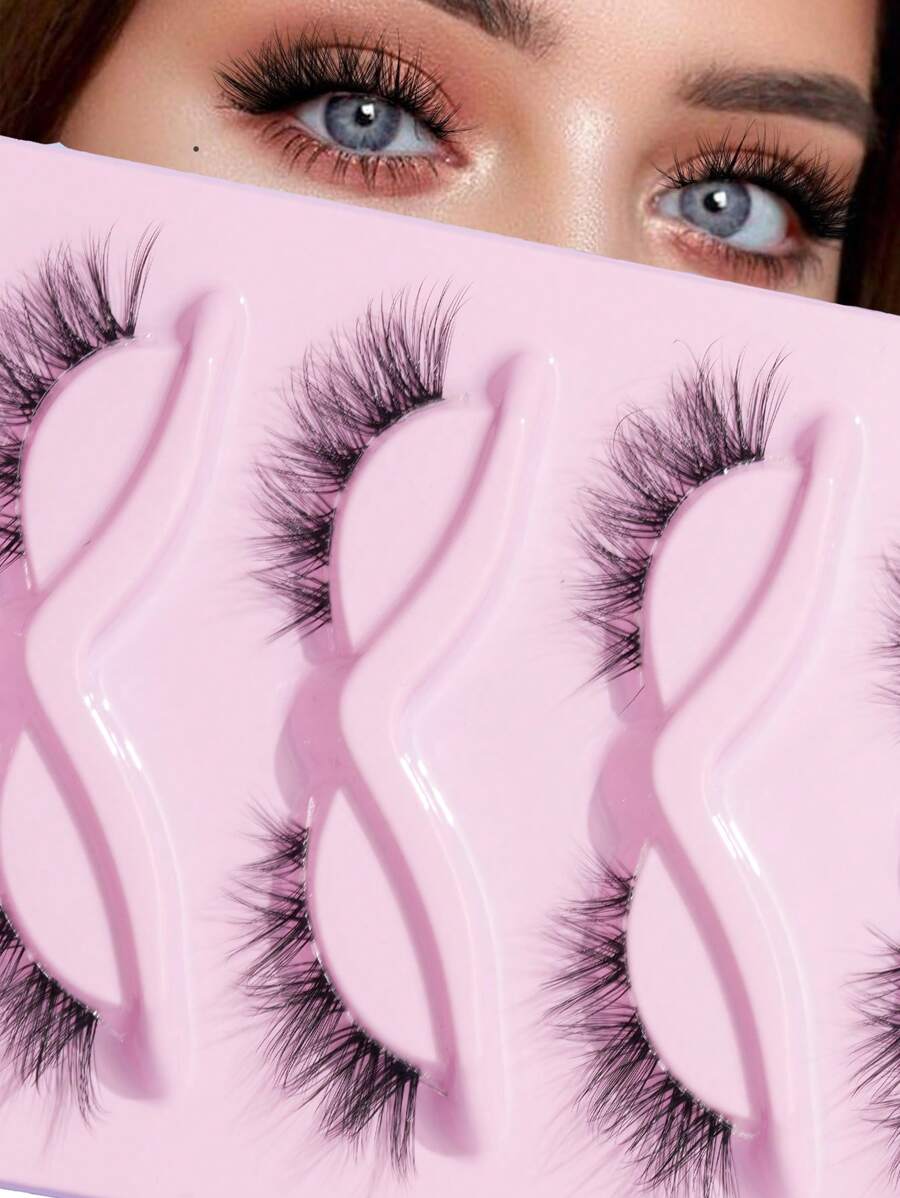 5 Pairs Of  Fishtail Cross Eyetail Elongated Transparent Stem False Eyelashes 15mm