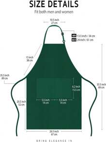 帶2個口袋的調節式圍兜,防水,適用於烤肉、畫畫、男女廚師,深綠色 - 墨綠色 - 查看 2