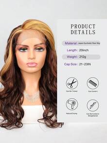 优质自然光泽合成纤维右侧 T 型蕾丝前假发，带婴儿头发 13*4*1 长波浪发多色 20 英寸日常用于女士女孩自然外观优质合成柔软初学者友好假发 - 彩色 - 查看 7