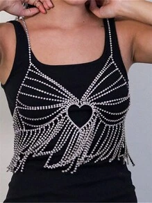 1 件性感水鑽胸鍊女夜店比基尼配件 - 銀色 - 查看 1