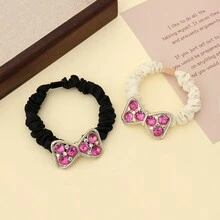 1入高級白鑽石和蝴蝶結設計的彈性髮圈，適合女性髮型，韓國風格 - 彩色 - 查看 3