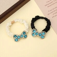1入高級白鑽石和蝴蝶結設計的彈性髮圈，適合女性髮型，韓國風格 - 彩色 - 查看 4
