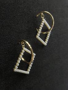 1pair Women'S Alloy C Design Earrings, Inlaid With Multicolor Rhinestone & Pearl Dangle, Suitable For Daily Wearing - Yellow Gold - View 11