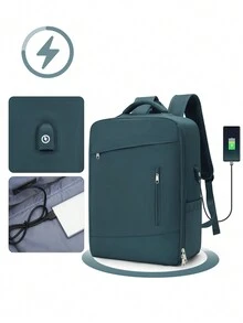 輕便大容量USB充電口適合15.6英寸筆記本電腦的防水尼龍布攜行背包短途商務旅行雜物袋計算機大學行李背包，適用於旅遊商務度假學院學校戶外假期購物男孩女孩學生男士禮品送女士機艙袋父親節禮物夏季學院背包爸爸學校背包 - 水鴨藍 - 查看 4