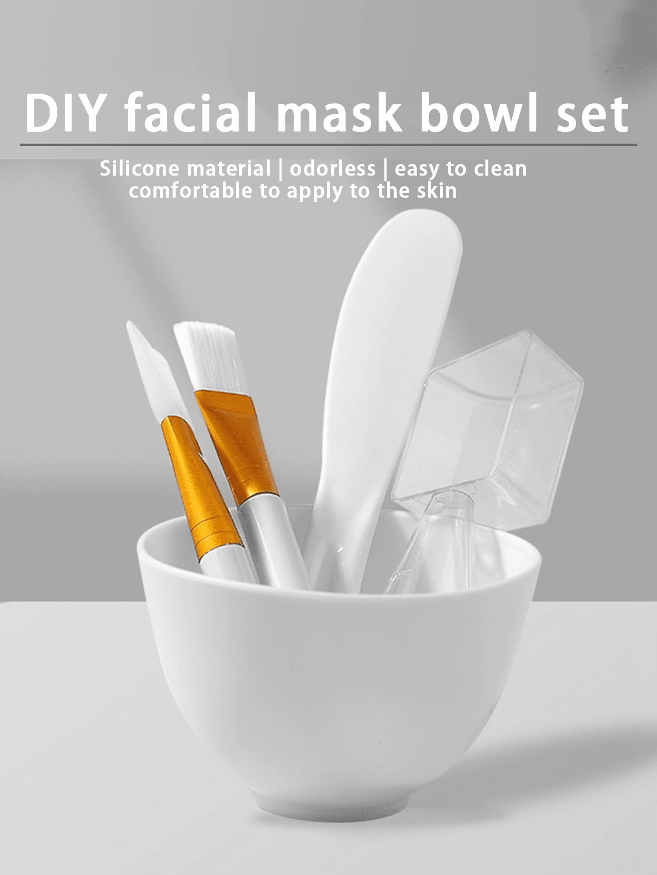 5pcs Silicone Facial Mask Bowl Set For Diy Face Mask, Includes Mask Brush And Measuring Spoon - White - View 1