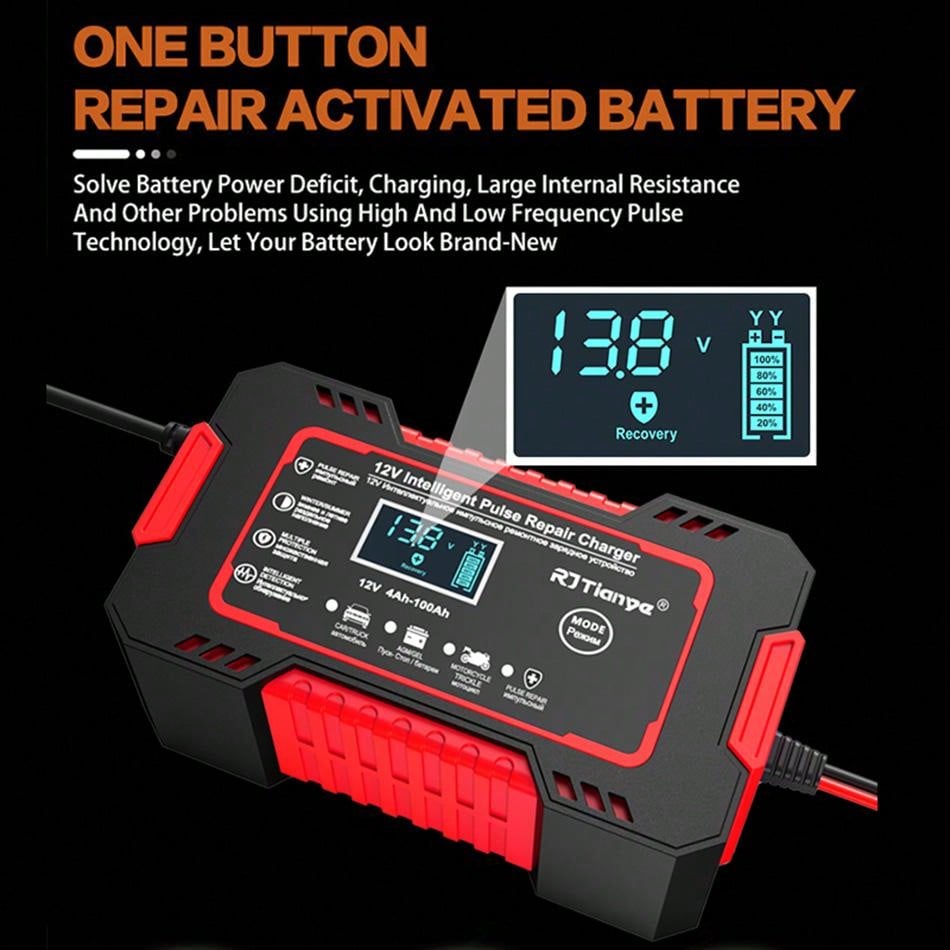 Car Battery Charger 12V Display Smart Battery Charger Power Puls Repair