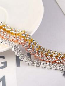 1pc Rose Gold Shiny Diamond Bracelet, Exquisite And Luxury Roman Crystal Bracelet With Simple Diamond Inlay, Perfect For Parties, Banquets, Weddings, And Daily Use - Champagne - View 4