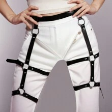 2pcs Women PU Leather Goth Body Women Belt Harness Leg Straps Set Gothic Waist Garter Belts - Black - View 5