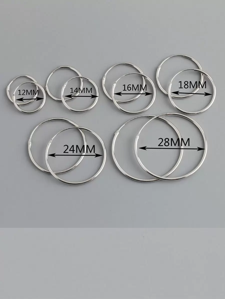 HuooNew 1pair Minimalist Fashionable 925 Sterling Silver Circle Huggie Earrings, Simple Silver Jewelry Gift For Women - Silver - View 1