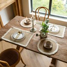 Table Mat Farmhouse Vintage Yellow Tassel Placemat Round Bowl Mat Rectangle Heat Insulation Pad Napkin - Jute Cross Knot Lace [rectangular] - View 5