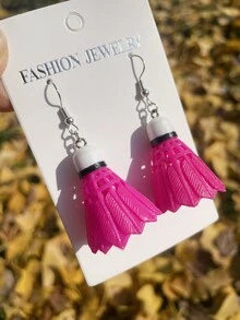 2 件裝時尚樹脂獨特粉紅色羽毛球形狀吊墜女式耳環,生日禮物 - 粉色 - 查看 4