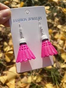 2 件裝時尚樹脂獨特粉紅色羽毛球形狀吊墜女式耳環,生日禮物 - 粉色 - 查看 3