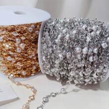 100厘米diy珠寶假珍珠鏈6毫米鑲邊鑽石鏈純銅高保色假珍珠項鍊手鍊頭巾材料 - 金色 - 查看 3