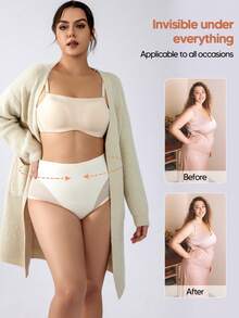 Plus size High-rise, close-fitting triangle shaped panties - Beige - View 5