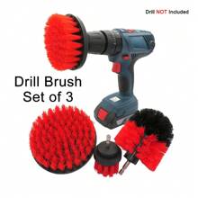 3 件式電鑽刷電動洗地機套件擴展附件套件,適用於灌漿、地板、浴缸、淋浴、瓷磚、浴室和廚房表面,紅色 - 紅色 - 查看 1